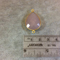 Gold Plated Faceted Nude Hydro (Lab Created) Chalcedony Pear/Teardrop Shaped Bezel Connector - Measuring 18mm x 24mm - Sold Individually