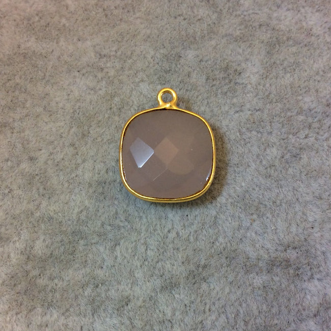 Gold Plated Faceted Nude Hydro (Lab Created) Chalcedony Square Shaped Bezel Pendant - Measuring 15mm x 15mm - Sold Individually