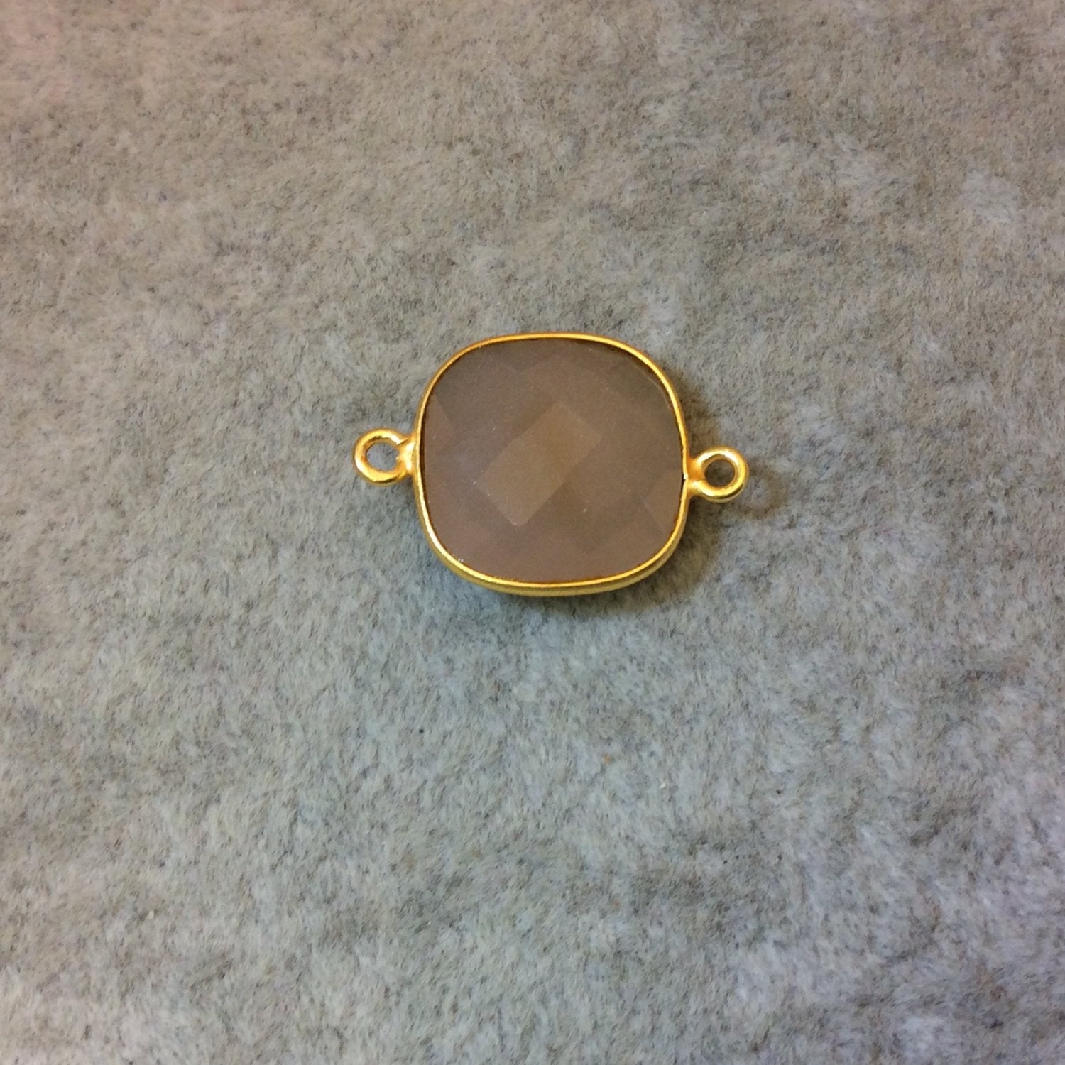Gold Plated Faceted Nude Hydro (Lab Created) Chalcedony Square Shaped Bezel Connector - Measuring 15mm x 15mm - Sold Individually