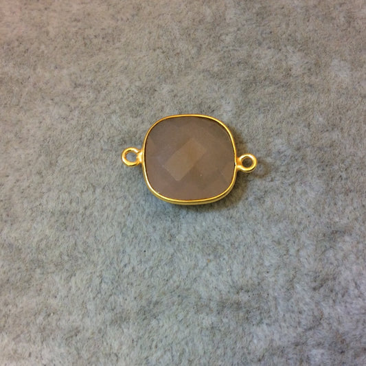 Gold Plated Faceted Nude Hydro (Lab Created) Chalcedony Square Shaped Bezel Connector - Measuring 15mm x 15mm - Sold Individually