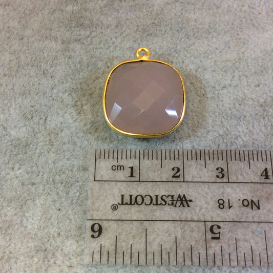 Gold Plated Faceted Nude Hydro (Lab Created) Chalcedony Square Shaped Bezel Pendant - Measuring 18mm x 18mm - Sold Individually