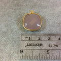 Gold Plated Faceted Nude Hydro (Lab Created) Chalcedony Square Shaped Bezel Pendant - Measuring 18mm x 18mm - Sold Individually