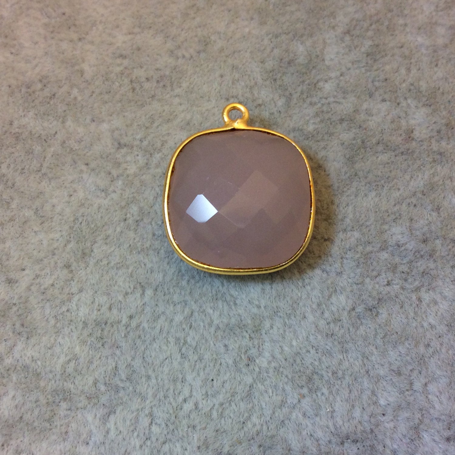 Gold Plated Faceted Nude Hydro (Lab Created) Chalcedony Square Shaped Bezel Pendant - Measuring 18mm x 18mm - Sold Individually