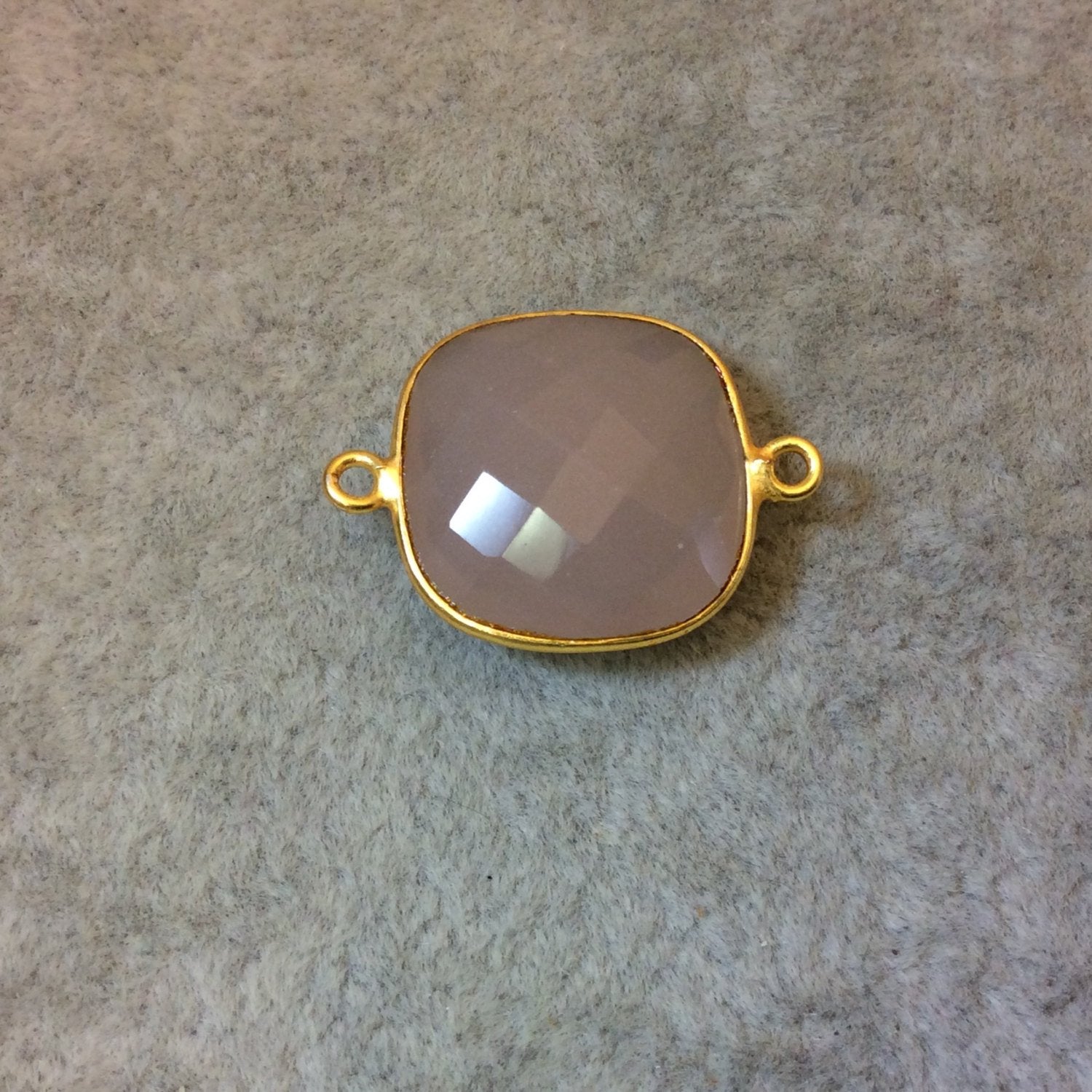Gold Plated Faceted Nude Hydro (Lab Created) Chalcedony Square Shaped Bezel Connector - Measuring 18mm x 18mm - Sold Individually