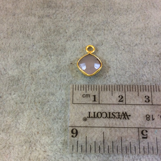 Gold Plated Faceted Nude Hydro (Lab Created) Chalcedony Diamond Shaped Bezel Pendant - Measuring 8mm x 8mm - Sold Individually