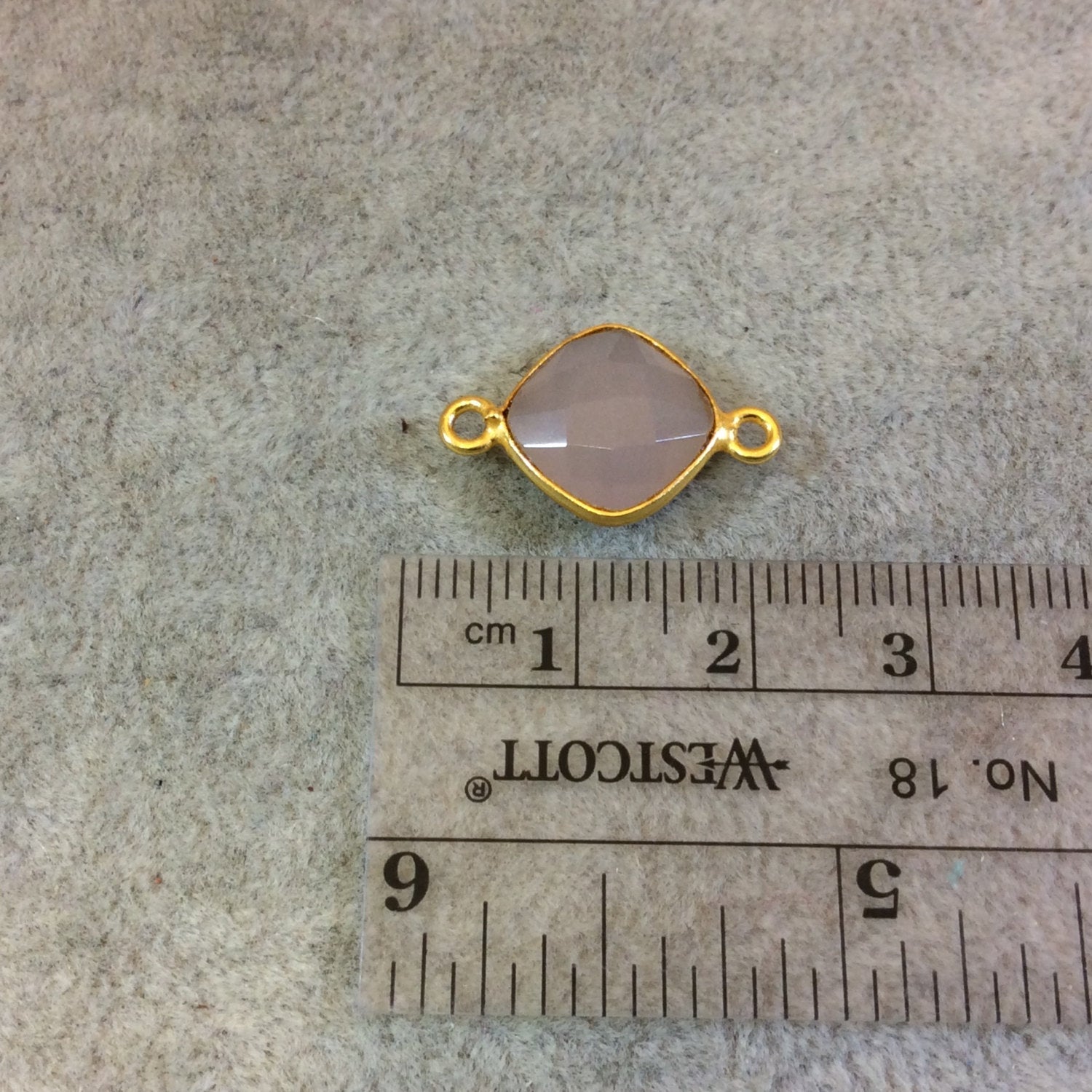Gold Plated Faceted Nude Hydro (Lab Created) Chalcedony Diamond Shaped Bezel Connector - Measuring 8mm x 8mm - Sold Individually