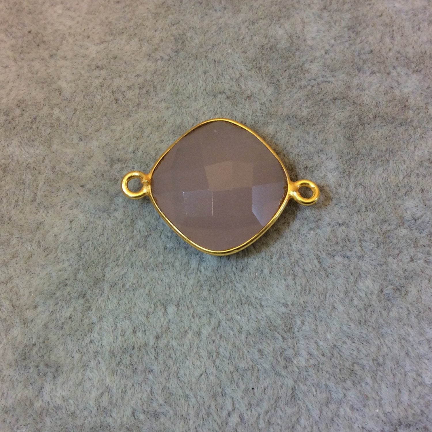 Gold Plated Faceted Nude Hydro (Lab Created) Chalcedony Diamond Shaped Bezel Connector - Measuring 15mm x 15mm - Sold Individually
