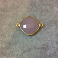 Gold Plated Faceted Nude Hydro (Lab Created) Chalcedony Diamond Shaped Bezel Connector - Measuring 18mm x 18mm - Sold Individually