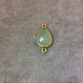 Gold Plated Faceted Pale Mint Hydro (Lab Created) Chalcedony Pear/Teardrop Shape Bezel Connector - Measuring 10mm x 15mm - Sold Individually