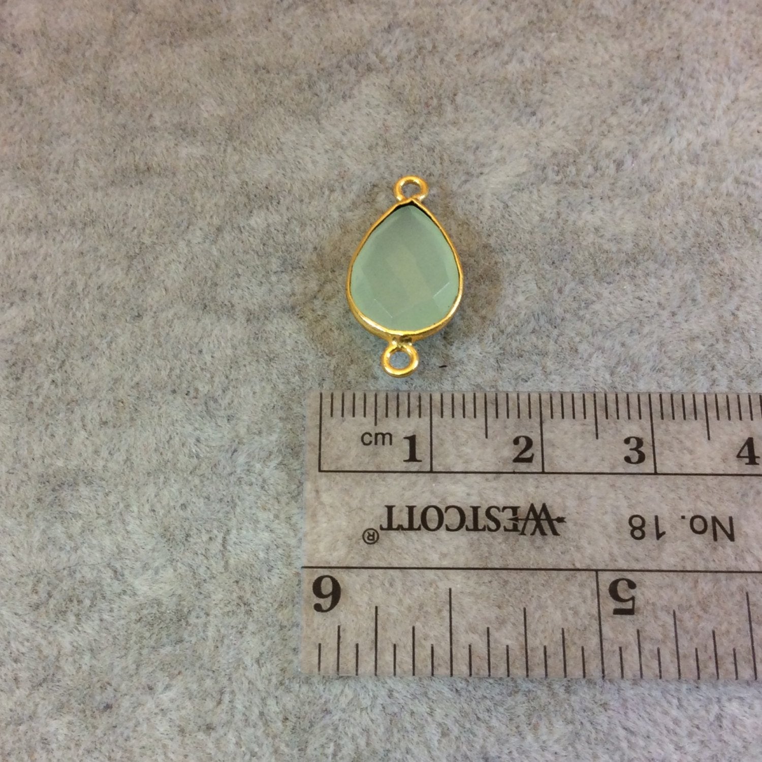 Gold Plated Faceted Pale Mint Hydro (Lab Created) Chalcedony Pear/Teardrop Shape Bezel Connector - Measuring 10mm x 15mm - Sold Individually