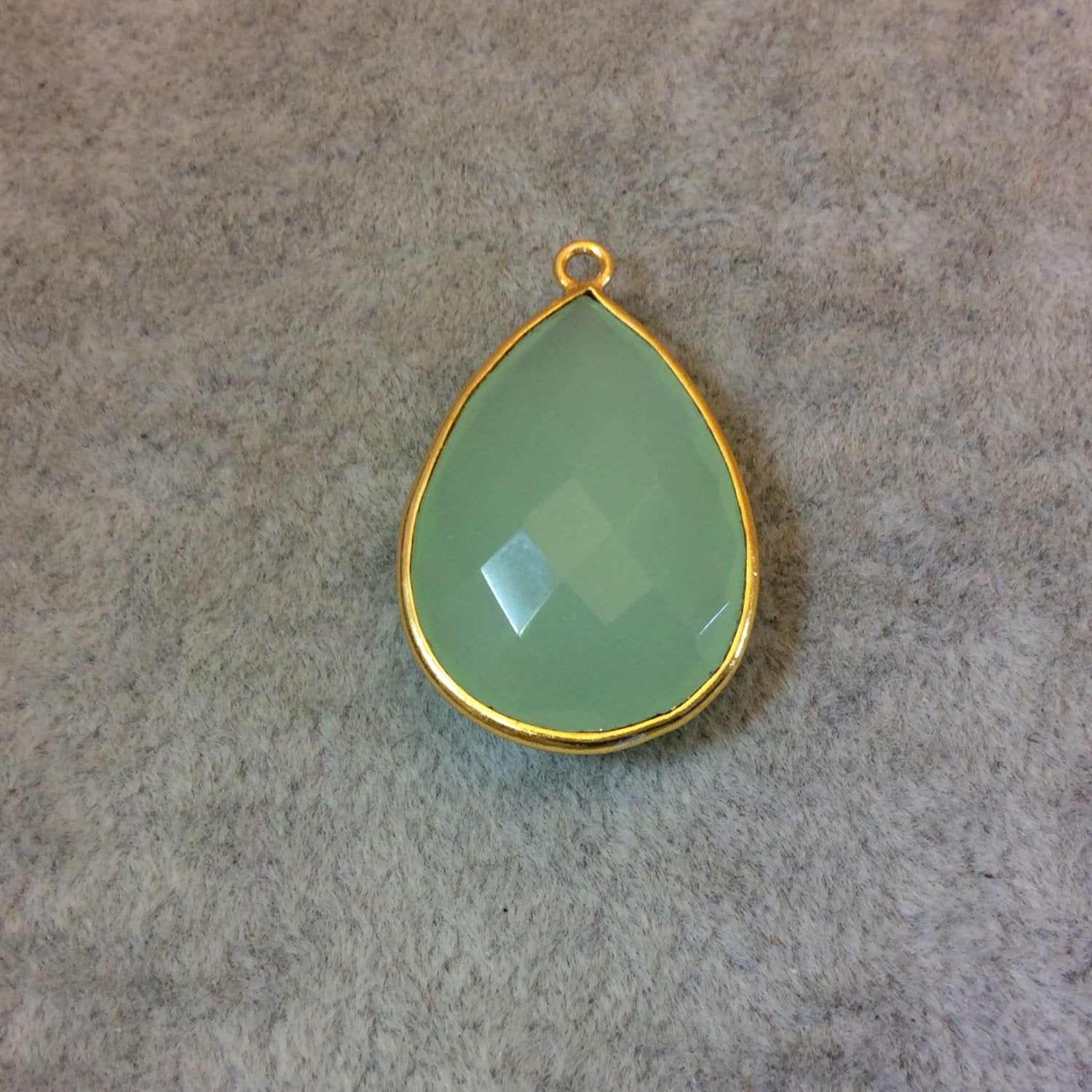 Gold Plated Faceted Pale Mint Hydro (Lab Created) Chalcedony Pear/Teardrop Shaped Bezel Pendant - Measuring 18mm x 24mm - Sold Individually