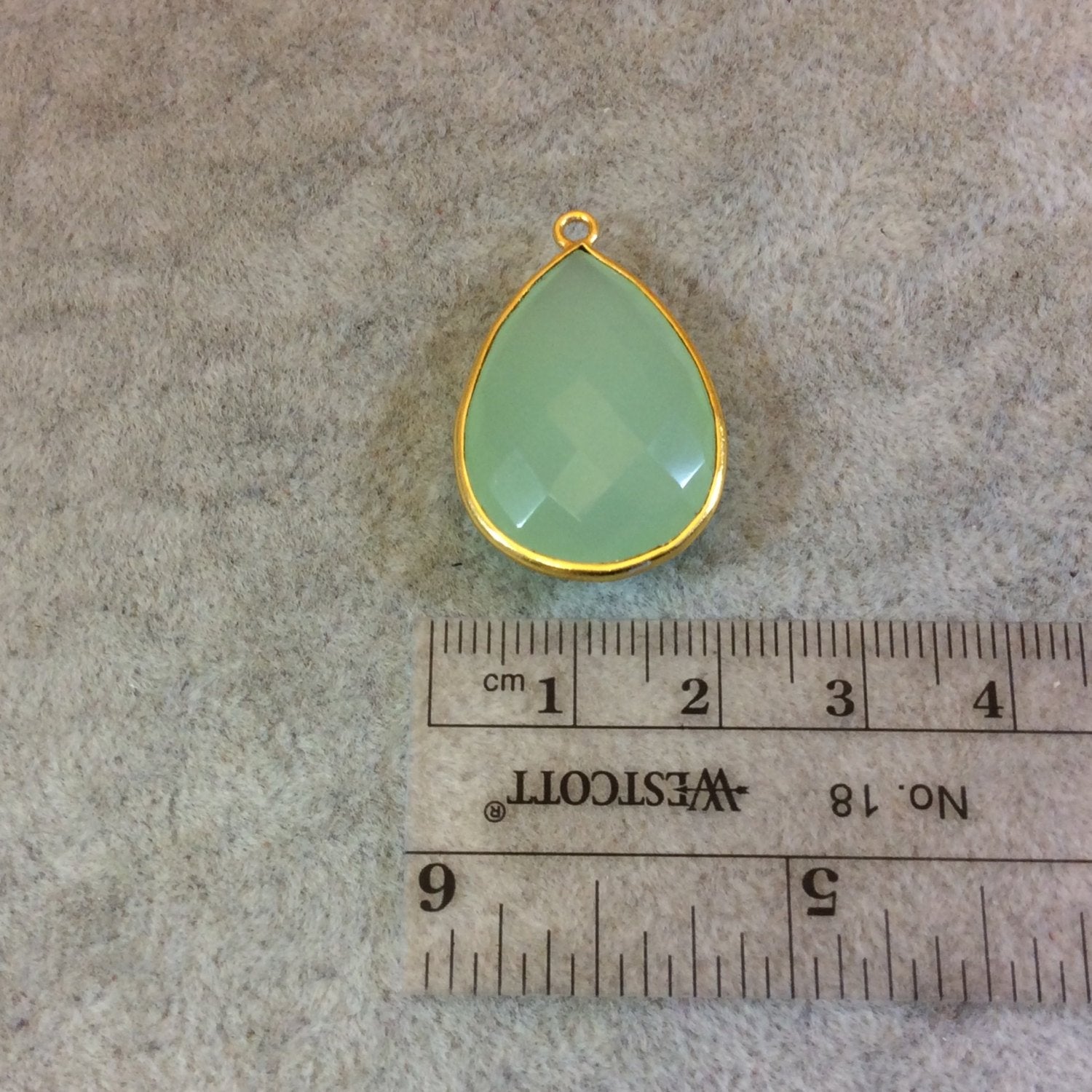 Gold Plated Faceted Pale Mint Hydro (Lab Created) Chalcedony Pear/Teardrop Shaped Bezel Pendant - Measuring 18mm x 24mm - Sold Individually