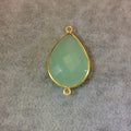 Gold Plated Faceted Pale Mint Hydro (Lab Created) Chalcedony Pear/Teardrop Shape Bezel Connector - Measuring 18mm x 24mm - Sold Individually