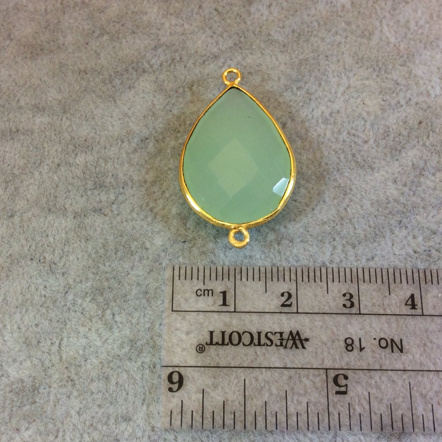 Gold Plated Faceted Pale Mint Hydro (Lab Created) Chalcedony Pear/Teardrop Shape Bezel Connector - Measuring 18mm x 24mm - Sold Individually