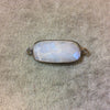 Moonstone Bezel | Gunmetal Plated Faceted Natural Iridescent Rectangle Bar Shaped Bezel Connector - Measuring 12mm x 24mm