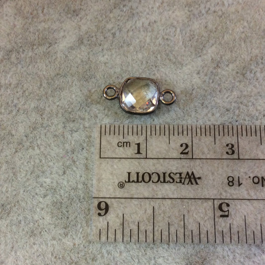 Gunmetal Plated Faceted Clear Hydro (Lab Created) Quartz Square Shaped Bezel Connector - Measuring 8mm x 8mm - Sold Individually