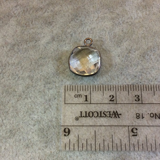Gunmetal Plated Faceted Clear Hydro (Lab Created) Quartz Square Shaped Bezel Pendant - Measuring 12mm x 12mm - Sold Individually