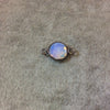 Milky Opalite Bezel | Gunmetal Plated Faceted (Manmade Glass) Coin Shaped Bezel Connector - Measuring 8mm x 8mm - Sold Individually