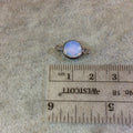 Milky Opalite Bezel | Gunmetal Plated Faceted (Manmade Glass) Coin Shaped Bezel Connector - Measuring 8mm x 8mm - Sold Individually