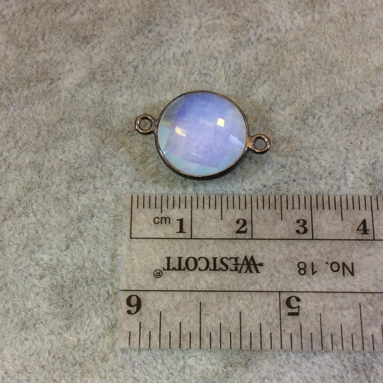 Opalite Round Coin Gunmetal Bezel Connector - 15mm