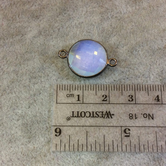 Opalite Round Coin Gunmetal Bezel Connector - 15mm