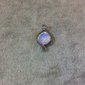 Milky Opalite Bezel | Gunmetal Plated Faceted (Manmade Glass) Heart Teardrop Shaped Bezel Connector - Measuring 8mm x 8mm