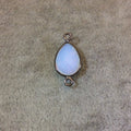 Gunmetal Plated Faceted Milky Opalite (Manmade Glass) Pear/Teardrop Shaped Bezel Connector - Measuring 10mm x 15mm - Sold Individually