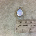 Gunmetal Plated Faceted Milky Opalite (Manmade Glass) Pear/Teardrop Shaped Bezel Connector - Measuring 12mm x 16mm - Sold Individually