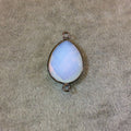 Gunmetal Plated Faceted Milky Opalite (Manmade Glass) Pear/Teardrop Shaped Bezel Connector - Measuring 15mm x 20mm - Sold Individually