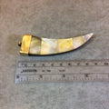 3.5" Iridescent Golden Flat Tusk/Claw Shaped Brown Wooden Pendant with Natural Abalone Shell Overlay - Measuring 23mm x 83mm - (TR056-GD)