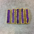 Premium Gold Plated Bar/Rectangle Shaped Purple Druzy Pendant - Measuring 10mm x 50-55mm, Approx. - Sold Individually, Chosen Random
