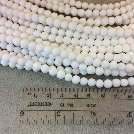 6mm Matte White Jade Round/Ball Shaped Beads - 15" Strand (Approx. 62 Beads) - Natural Semi-Precious Gemstone - Sold by the Strand