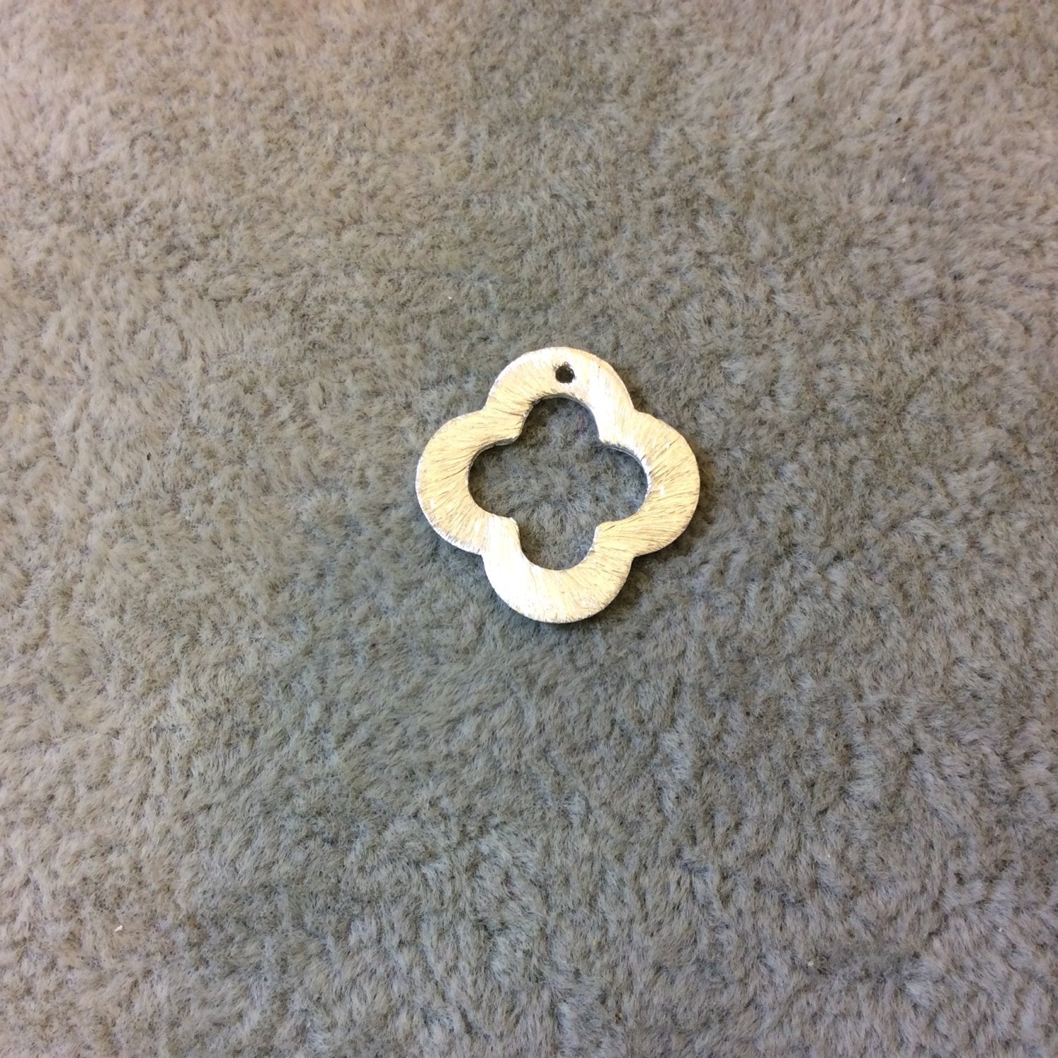 17mm Silver Brushed Finish Thick Open Quatrefoil Shaped Plated Copper Components - Sold in Pre-Counted Bulk Packs of 10 Pieces - (047-SV)