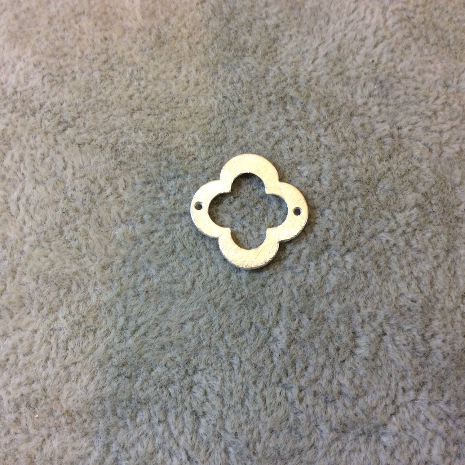 17mm Silver Brushed Finish Thick Open Quatrefoil Shaped Plated Copper Components - Sold in Pre-Counted Bulk Packs of 10 Pieces - (048-SV)