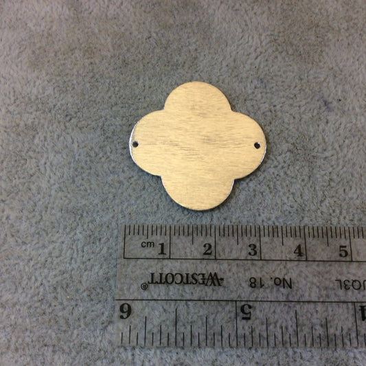 33mm Silver Brushed Finish Blank Quatrefoil Shaped Plated Copper Components - Sold in Pre-Counted Bulk Packs of 10 Pieces - (064-SV)