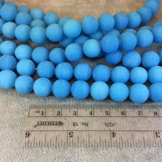 12mm Matte Turquoise Blue Jade Round/Ball Shaped Beads - 15" Strand (Approx. 31 Beads) - Natural Semi-Precious Gemstone - Sold by the Strand