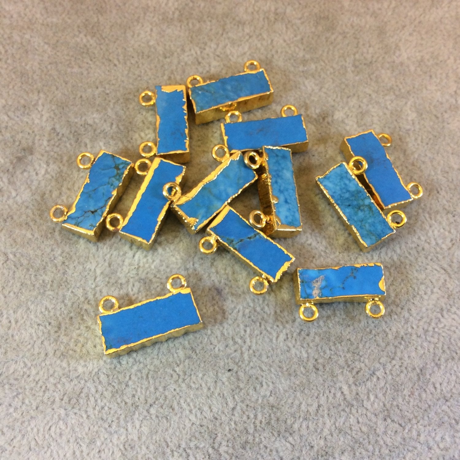 Gold Electroplated Bar/Rectangle Shaped Matte/Raw Blue Howlite Pendants - Measuring 20mm x 8mm, Approx. - Sold Individually, Chosen Randomly