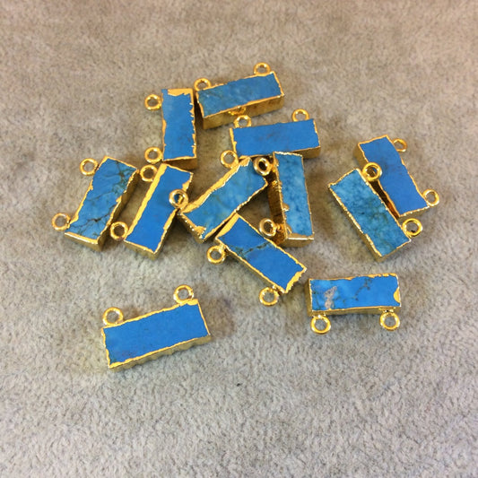 Gold Electroplated Bar/Rectangle Shaped Matte/Raw Blue Howlite Pendants - Measuring 20mm x 8mm, Approx. - Sold Individually, Chosen Randomly