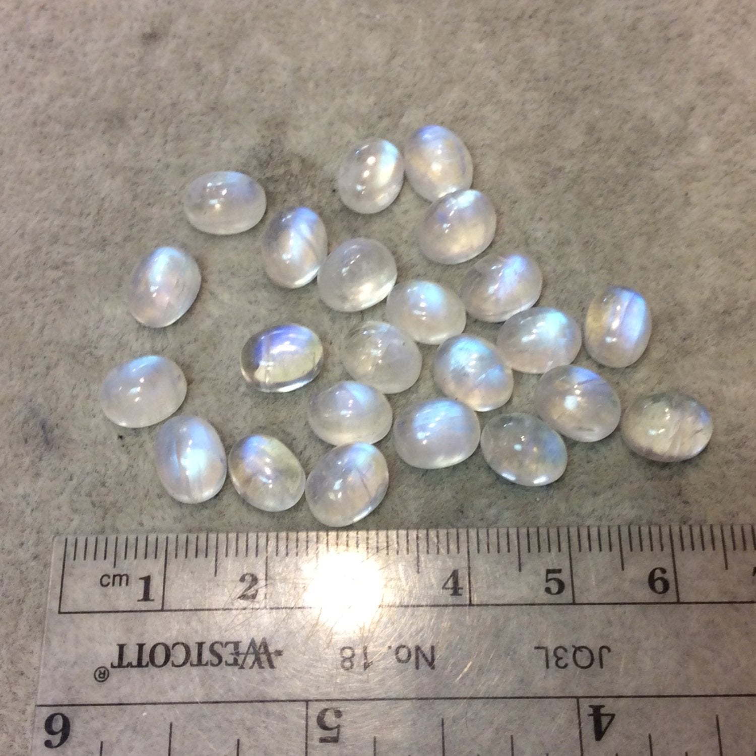 BULK LOT of Twelve (12) Assorted Oval Shaped AAA Moonstone Flat Back Cabochons - Measuring 7mm x 9mm, 3-4mm Dome Height - Randomly Selected