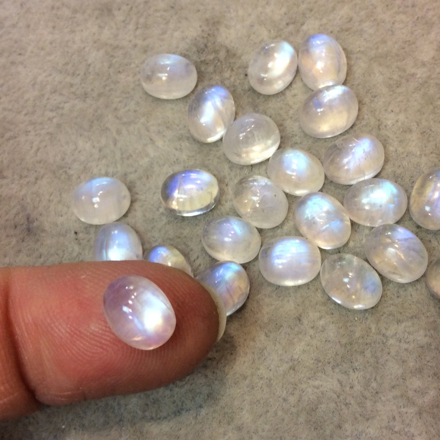 BULK LOT of Twelve (12) Assorted Oval Shaped AAA Moonstone Flat Back Cabochons - Measuring 7mm x 9mm, 3-4mm Dome Height - Randomly Selected