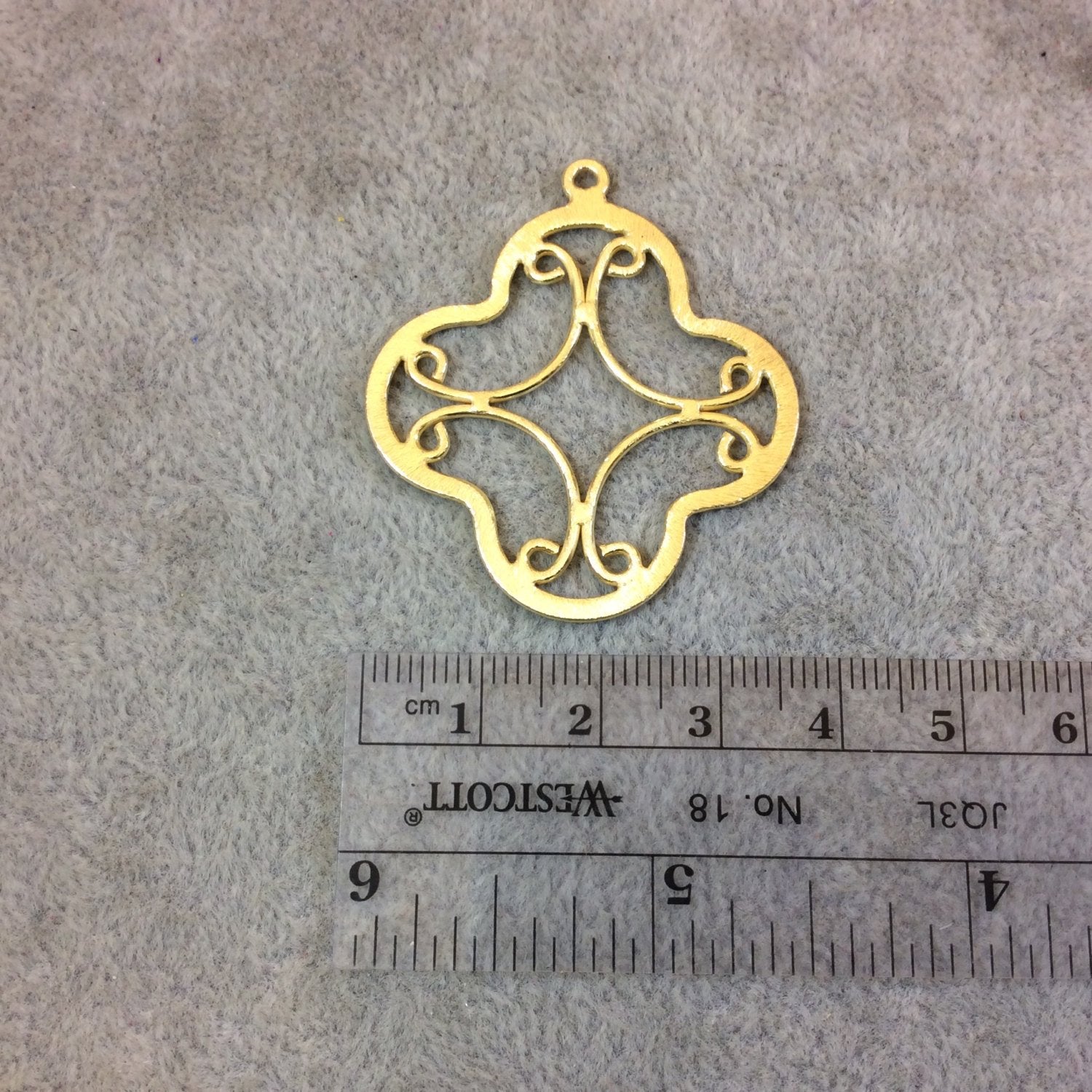 38mm Gold Brushed Finish Scrollwork Quatrefoil Shaped Plated Copper Components - Sold in Pre-Counted Bulk Packs of 10 Pieces - (071-GD)