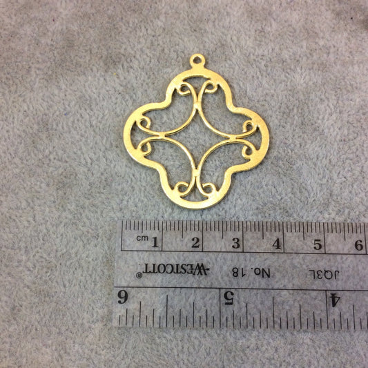38mm Gold Brushed Finish Scrollwork Quatrefoil Shaped Plated Copper Components - Sold in Pre-Counted Bulk Packs of 10 Pieces - (071-GD)