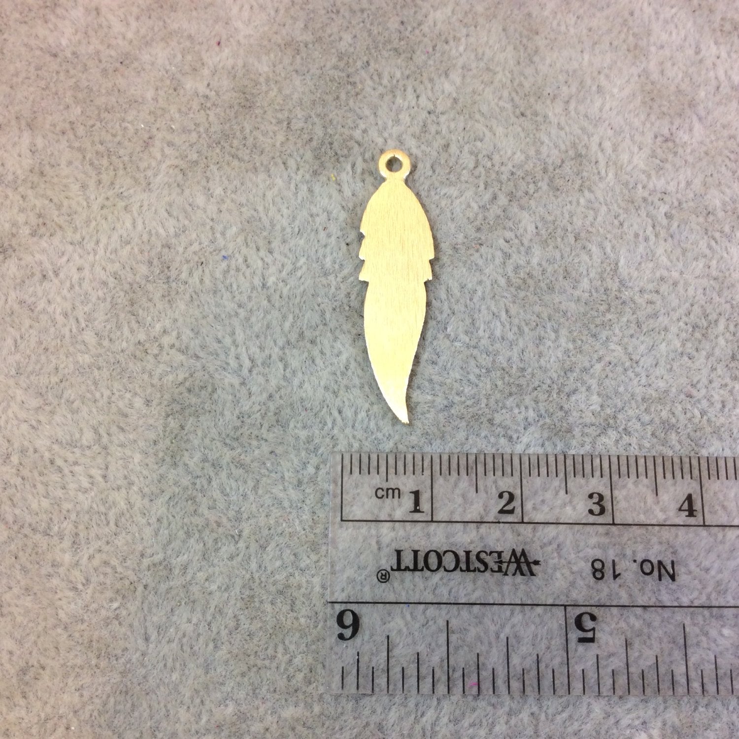 Small Gold Plated Copper Brushed Blank Drilled Notched Feather Shaped Components - Measuring 9mm x 30mm - Sold in Packs of 10 (289-GD)