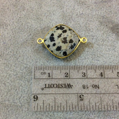 Gold Plated Natural Dalmatian Jasper Faceted Diamond Shaped Copper Bezel Connector - Measures 18mm x 18mm - Sold Individually, Random
