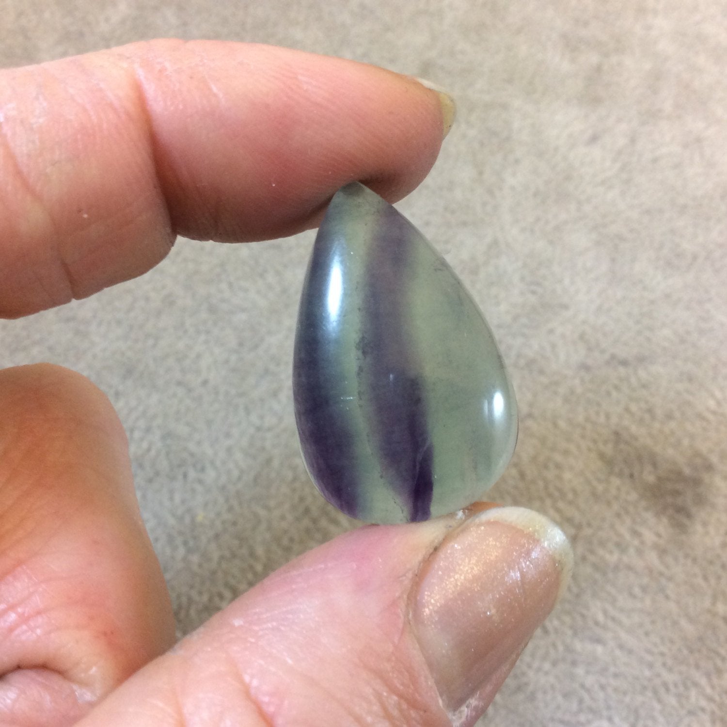 OOAK Semi-Gloss Natural Rainbow Fluorite Pear/Teardrop Shaped Flat Back Cabochon - Measuring 19mm x 29mm, 7mm Dome Height - High Quality Cab