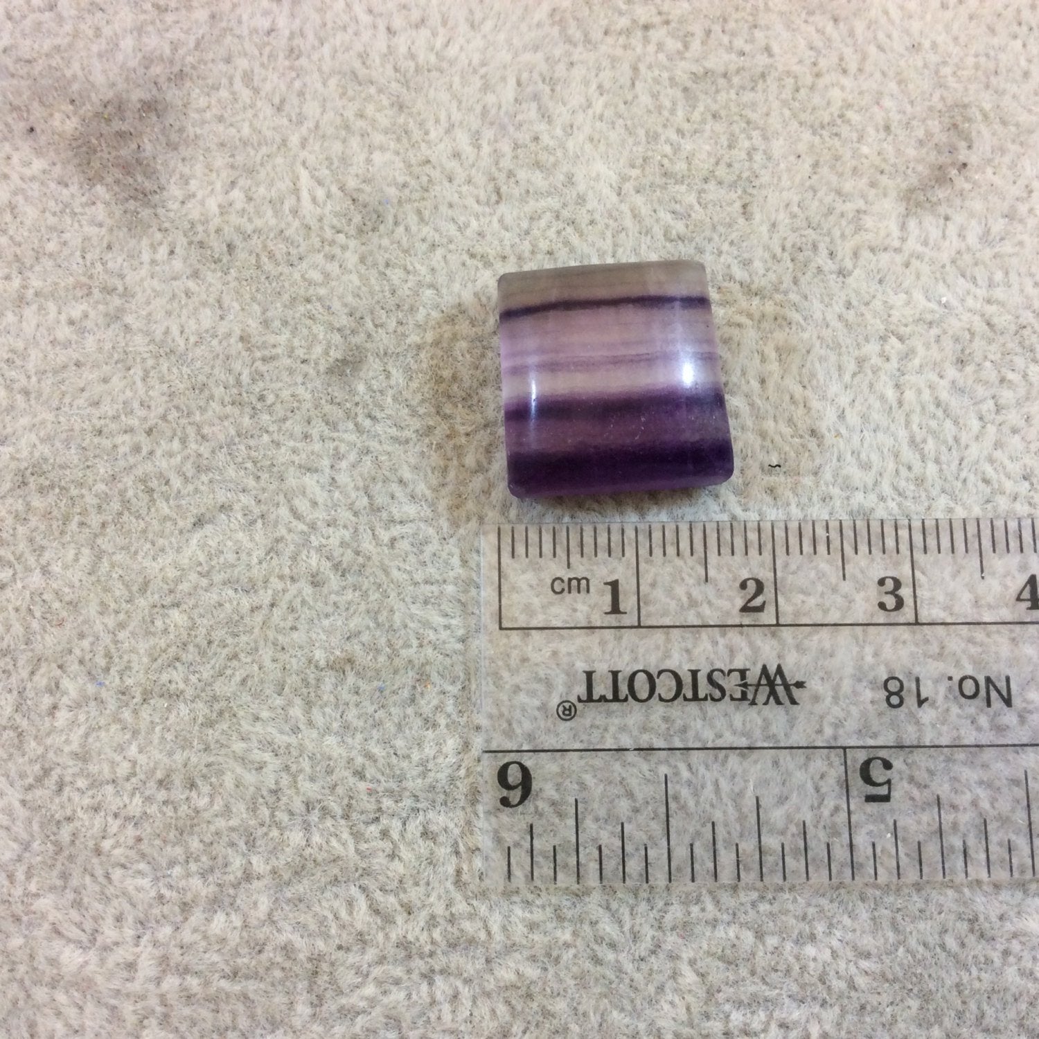 OOAK Semi-Gloss Natural Rainbow Fluorite Trapezoid Shaped Flat Back Cabochon - Measuring 17mm x 16mm, 7mm Dome Height - High Quality Cab