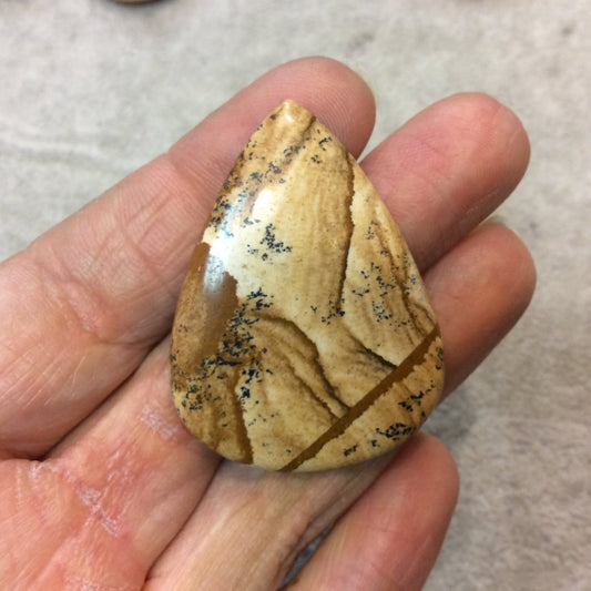 OOAK Natural Picture Jasper Pear/Teardrop Shaped Flat Back Cabochon - Measuring 34mm x 45mm, 5mm Dome Height - High Quality Gemstone Cab