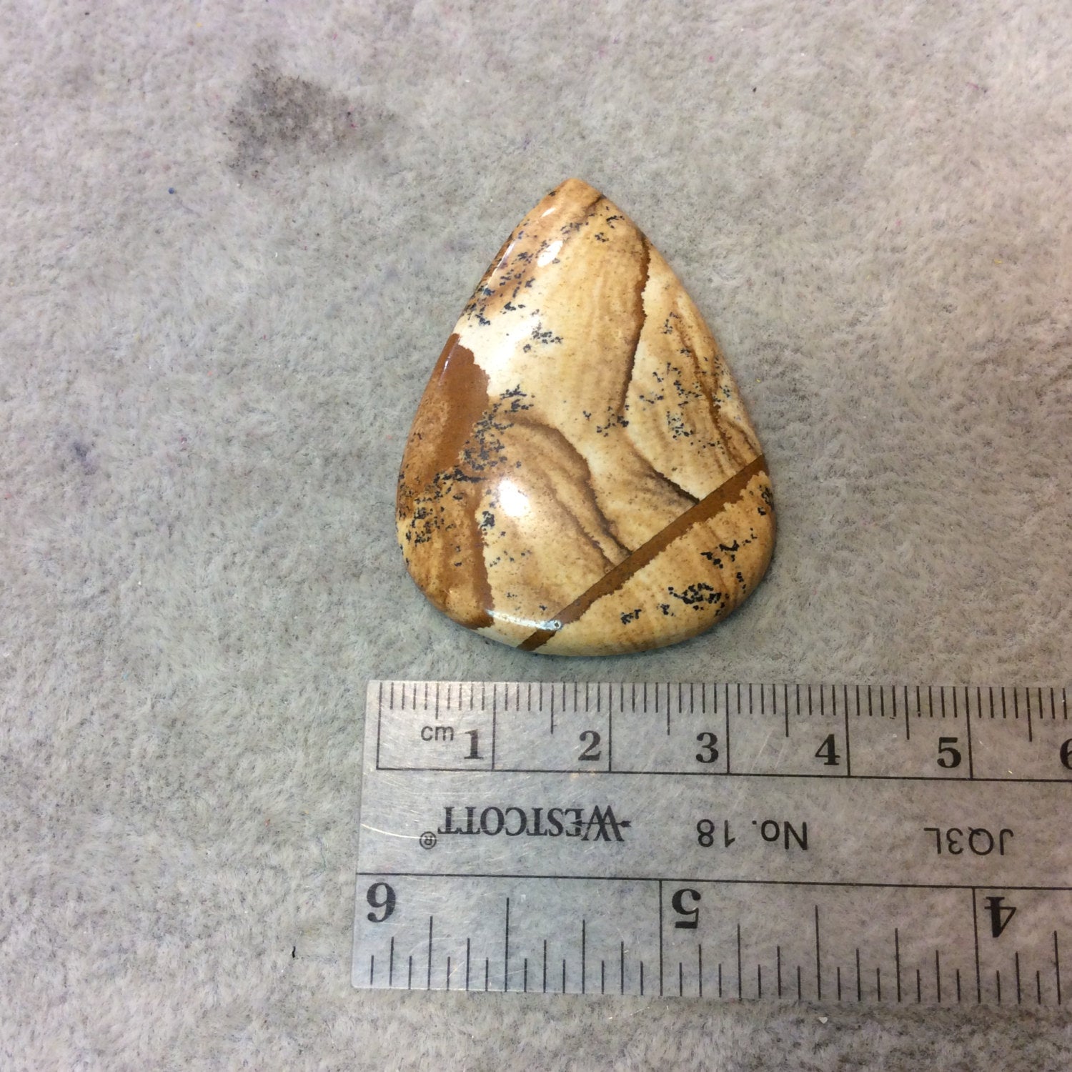 OOAK Natural Picture Jasper Pear/Teardrop Shaped Flat Back Cabochon - Measuring 34mm x 45mm, 5mm Dome Height - High Quality Gemstone Cab