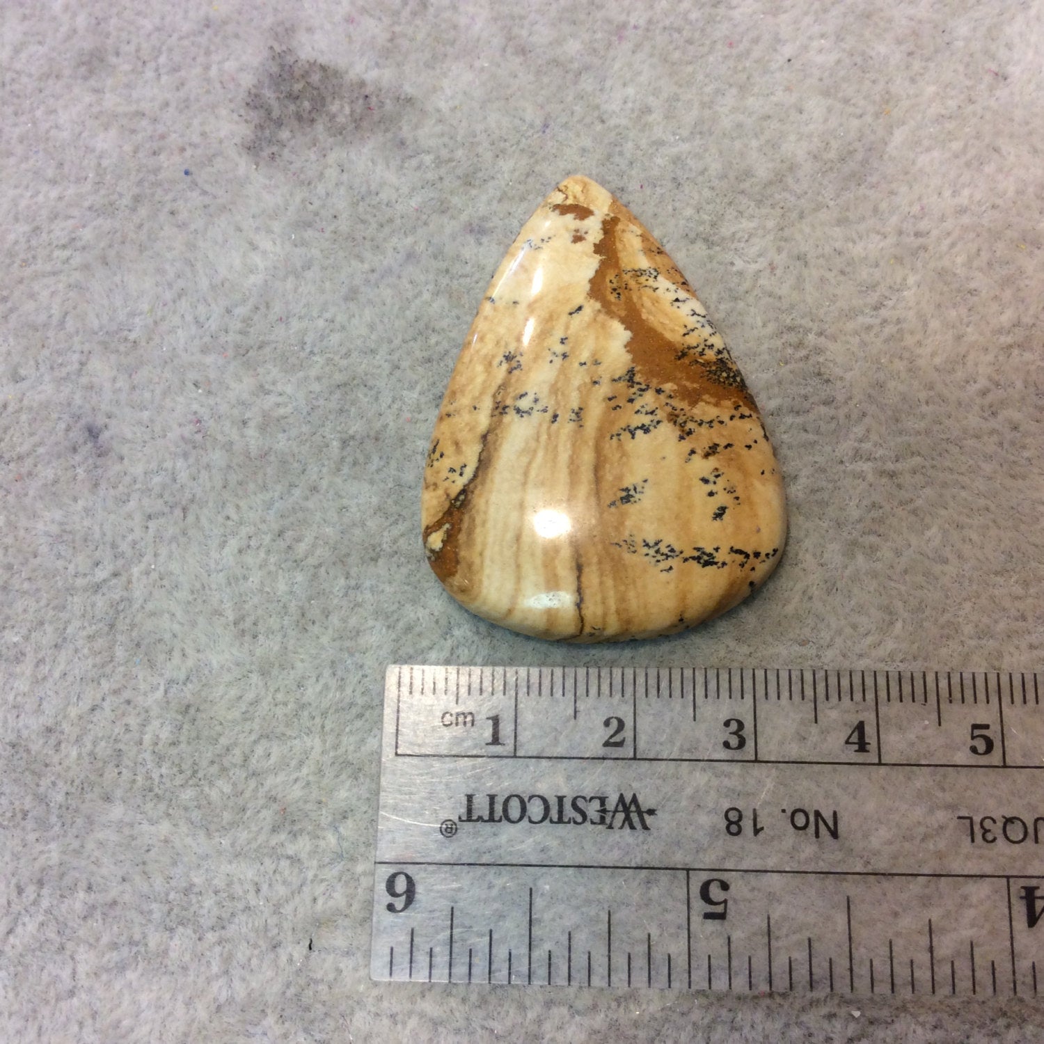 OOAK Natural Picture Jasper Pear/Teardrop Shaped Flat Back Cabochon - Measuring 32mm x 45mm, 5mm Dome Height - High Quality Gemstone Cab
