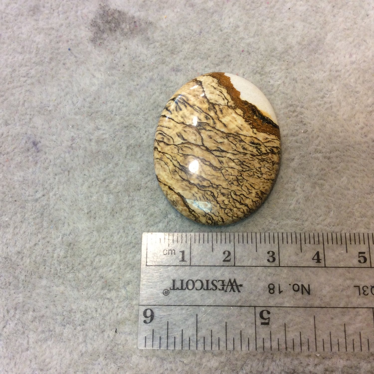 OOAK Natural Picture Jasper Oblong Oval Shaped Flat Back Cabochon - Measuring 31mm x 39mm, 5mm Dome Height - High Quality Gemstone Cab